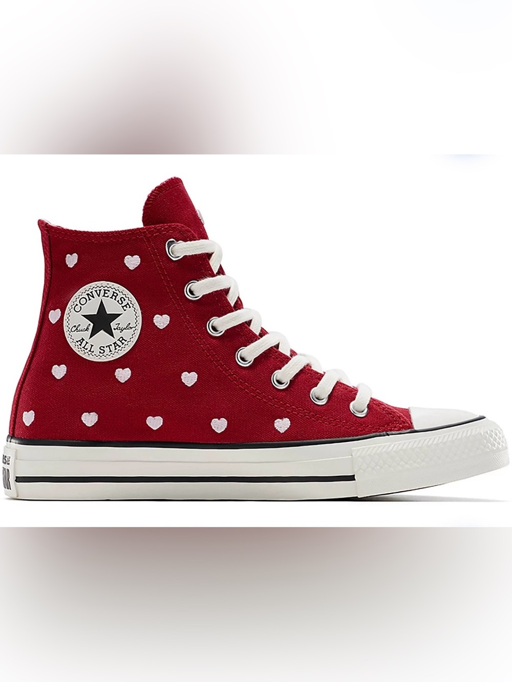 NIB Converse Girls Red High-Top Canvas Sneakers Hearts 7 big girls - Picture 2 of 7